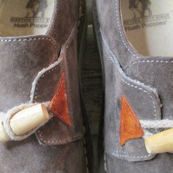 Hush Puppies Suede Mens Shoes Brown US Size 9 Natural Button Up MINT Condition - Picture 10 of 16